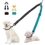 Nasjac Double Dog Leash Coupler, No Tangle Split Lead for Walking 2 Pet Dogs, Adjustable Reflective Safety Shock Absorbing Bungee Leads Splitter for Training Dual Doggy, Medium & Large Breeds