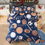 Andency Cartoon Ball Games Comforter Queen(90x90 Inch), 3 Pieces(1 Comforter, 2 Pillowcases) Soccer Basketball Baseball Football Comforter Set Sport Microfiber Bedding Set for Boys Girls Kids Teens