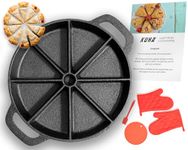 KUHA Cast Iron Scone Pan - Black Pre-Seasoned Cast Iron Wedge Pan with Handle - Round Scone Pans for Baking and Cooking - Cornbread Skillet Comes with Oven Mitts, Silicone Trivet and Oil Brush