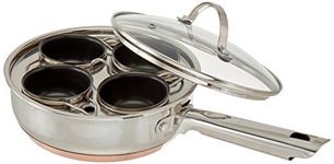 ExcelSteel 520 4 Cup Copper Impact Bonding Egg Poacher with Nonstick Egg Cups, Small