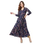 Tissu Women's Rayon Floral Printed Flared Kurta (Dark Blue M)