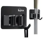 KYVA 2 Pieces Wall Mounted Stainless Steel Broom Holder - Heavy Duty Self-Adhesive Broom and Mop Holder for Home, Kitchen, Garden, Laundry & Garage (Black).