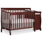 Dream On Me 5 in 1 Brody Convertible Crib with Changer in Cherry, Greenguard Gold Certified, Comes with 1" Changing Pad, Non-Toxic Finish, Made of Durable Pinewood