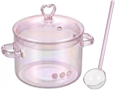 Wfyxenod Pink Glass Simmer Pot, Glass Pots for Cooking on Stove,Heart-Shaped Lid,Heat Resistant,Oven Gas Electric Stove Dishwasher Safe for Pasta Soups Potpourri