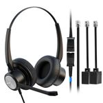 Wired Office Deskphone Headset with Noise Cancelling Microphone for Work - Compatible with Yealink, Grandstream, Snom, Fanvil, and More - RJ9/RJ11 Telephone Headphones for Landline and IP Phones