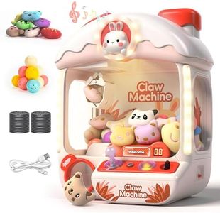 cossy Claw Machine for Kids, Mini Claw Machine with Light and Music, Cute Rabbit Arcade Games Console with 24 Coins, 10 Toys and 10 Twist Eggs, Skill-Building Grabber Toy, for Kids 3+