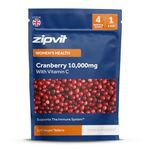 Zipvit Cranberry Tablets 10,000mg with Vitamin C, High Strength Cranberry Extract, 120 Vegan Tablets for Immune Support, 4 Month Supply, Supplement for Men & Women