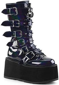 Demonia Women's DAMNED-225 Mid Calf Boot, Black Hologram Vegan Leather, 6 M US