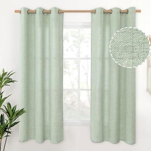 YoungsTex Linen Curtains 38 Inches Width Linen Textured Curtains with Bronze Grommet Privacy Light Filtering Drapes for Living Room Rustic Bathroom, Sage, 38 x 63 Inch, 2 Panels