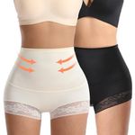 EKQ High Waisted Shapewear for Women 2 Pack Soft Comfy Tummy Control Shapewear Underwear Seamless Slimming Body Shaper Shorts with Lace