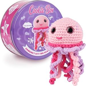 Cookie Box Crochet Kit for Beginners - Learn to Crochet Amigurumi Stuffed Animals - Gift - for Kids (13+) and Adults - Beginner-Friendly Yarn - Stitch-by-Stitch Video Tutorial - Jellyfish Jenny