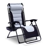 SereneLife Padded Zero Gravity Lounge Chair - Reclining Patio Chair- Outdoor Lounge Chair with Detachable Cup Holder Tray - Folding Recliner Chair with Removable Pillows - 1, Gray and Black