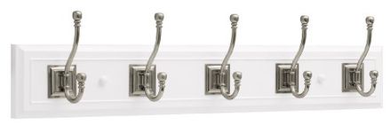 Liberty Hardware R46121Y-WSN-L 27-Inch Architectural Rail with 5 Hooks, White and Satin Nickel