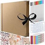 Bstorify Large Scrap book Photo Album, (198 PCS) - 80 Pages 28 x 20 CM With 174 PCS Vintage Scrapbook Accessories, 10 PCS Metallic Marker Pens, 6 Sheet Stickers, 120 Corners And 5 Stencils (Brown)