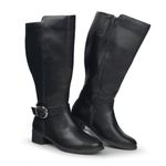 Hawkwell Women's Extra Wide Calf Pull On Side Zipper Knee High Boots, Black PU, 9 W US