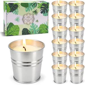 SWIND 12 Pack Citronella Candles Outdoor, Pure Citronella Oil, 2oz Candle up to 120 Hours Burning, Small Bucket, Natural Soy Wax Candle for Patio, Home, Backyard