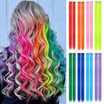 FESHFEN Colored Hair Extensions, 16 PCS 8 Colors Rainbow Hairpieces for Women Highlight Colorful Straight Clip in Hair Extensions for Daily Party Costumes, 22 inch