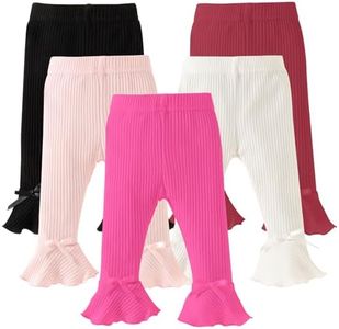 DREAM BUS 5 Pack Baby Pants Toddler Girl Ribbed Ruffle Bell Bottoms Toddler Leggings Baby Boy Pants Newborn Girl Flare Pants