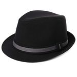 Comhats Mens Trilby Fedora Hats Jazz Cap Homburg Derby Party Hat for All Seasons Black 58-59CM