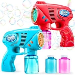 JOYIN 2 Bubble Guns with 2 Bottles Bubble Refill Solution for Kids, Bubble Blower for Bubble Blaster Party Favours, Summer Toy, Outdoors Activity, Easter, Birthday Gift