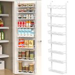 VyGrow Over The Door Pantry Organizer, 8-Tier Wood & Metal Over The Door Organizer with Adjustable Basket, Hanging Spice Rack, Door Organization and Storage for Kitchen Pantry Door Cabinet, White