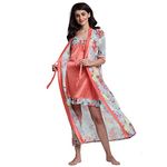 Claura Women Satin Long Nighty with Robe (Medium) Peach