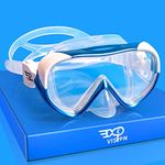 Kids Diving Mask 180° Panoramic Swim Mask Anti-Fog Child Swim Goggles Tempered Glass Swimming Goggles with Nose Cover for 4-16 Kids, Youth (Blue)