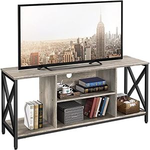 Yaheetech TV Stand for 65 inch TV, Wood TV Console Table for Living Room, 55" Farmhouse Entertainment Center for Living Room and Bedroom, Gray