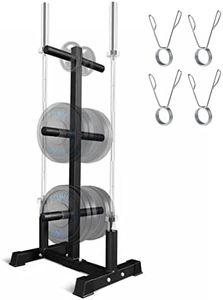 Yes4All 6-Pegs Olympic Weight Plate & 2 Barbells - Weight Plate Tree Holder & Vertical Barbell Storage Rack