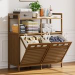 ClimbHope 32 Gal Bamboo Tilt Out Laundry Hamper Cabinet with 2 Bag, Walnut