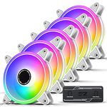 EZDIY-FAB White Moonlight 120mm RGB PWM Case Fan with RGB PWM Fan Hub,5V Motherboard Sync,ARGB Computer Fan,Multiple Light Modes-5 Pack