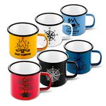 HaSteeL Camping Enamel Mug Set of 6, 16oz/455ml Coffee Cup with Pattern for Milk Tea Beer Drinking, Portable for Home Office Campfire Travel Hiking Backpack Indoor & Outdoor, Light-weight & Durable