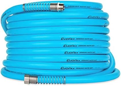 Camco EvoFlex 75-Ft Water Hose - RV Drinking Water Hose Contains No Lead, No BPA & No Phthalate - Flexible Design w/Stainless Steel Strain Relief Ends - 5/8” Inside Diameter, Blue (22597)