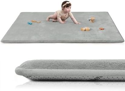 Huloo Sleep Baby Play Mat for Floor,1.3" Thick Elasti-Foam 50"×74" Playpen Mat for Tummy Time,Water Repellent Soft Coral Velvet for Toddler,Infant,Kids,Non-Slip Backing Safe for Crawling(Light Grey)