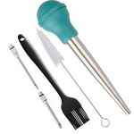 IFFMYJB Turkey Baster Set 5, 18/8 Stainless Steel Turkey Baster Syringe for Cooking, Meat Injector Baster Set&2 Needles&2 Cleaning Basting Brush, Baster for Flavor Meat Poultry, Beef&Chicken Ect Teal