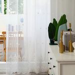 Mesnt Sheer Bedroom Curtains White, Polyester Translucent Sheer Curtain with Crochet Flowers Pattern Solid Color, White-Hook, 42W x 63H inch