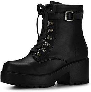 Allegra K Women's Zip Chunky Heel Platform Ankle Black Combat Boots - 7 M US