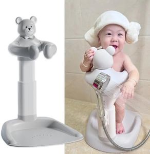 Lusinus Baby Shower Stand with Anti-Slip Base, Huggable Bear Bath Support, Portable Bath Helper for Infants & Toddlers - Easy to Use, Durable Baby Bath Aid for 8M-36M (Gray)