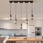 Siittoo 45W Dining Room Light Fixture, Modern LED Glass Pendant Light with Electroplated Surface, Dimmable LED Modern Black Chandelier Hanging Light Fixture for Kitchen Island Dining Living Room