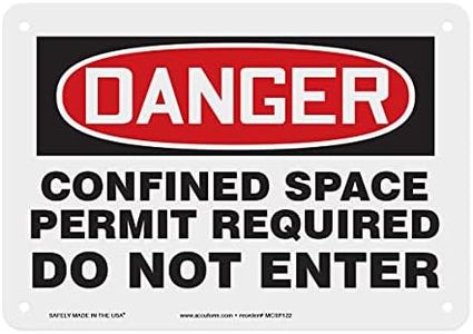 Accuform MCSP122VP Plastic Safety Sign, Legend"Danger CONFINED Space Permit Required DO NOT Enter", 7" Length x 10" Width x 0.055" Thickness, Red/Black on White