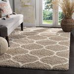 Shardha Home Modern Shaggy Rectangular Shape Carpets And Rugs For Hall, Offices, Kitchens, Bedroom, Living Room And Cabins (3 X 5 Feet, Mouse & Ivory)