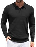 COOFANDY Mens Polo Shirt Knit Casual Quarter Neck Pullover Long Sleeve Lightweight Sweaters Black