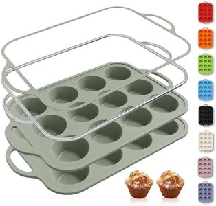 2 Packs 12 Cups Silicone Muffin Pan with Metal Reinforced Frame Regular Size Cupcake Pan Tray Egg Bites Silicone Circle Cookie Molds Muffin Tin Tart Pans Baking Sheet Set for Breakfast Sandwiches