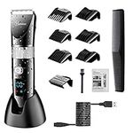 Hatteker Professional Hair Clipper Cordless Clippers Hair Trimmer Beard Shaver Electric Haircut Kit Ceramic Blade Waterproof Rechargeable Battery LED Display for Men and Family Use