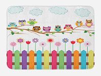 Ambesonne Owls Bath Mat by, Owls on a Branch Sunny Day in Countryside Farmhouse Fences Wildflowers Holidays Art, Plush Bathroom Decor Mat with Non Slip Backing, 29.5 W X 17.5 W Inches, Multicolor