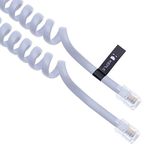 RJ10 Telephone Phone Cable Lead Curly Spring Coiled Spiral Handset Wire 3 Meter / 10 Feet Compatible with Landline/IP Phones BT, AT&T, Cisco, NEC, ROLM, ITT, TI (White)