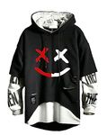 Hello MrLin Men's Techwear Hip Hop Hoodie Japanese Streetwear Patchwork Urban Jumper Tops Black