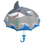 Kidorable Shark Grey Umbrella for Boys w/Fun Hammerhead Handle, Pop-Up Fin, Ocean Trim, Gray, One Size