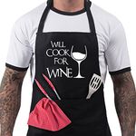 Funny BBQ Apron Novelty Aprons Cooking Gifts for Men Will Cook For Wine Black...