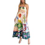 RUIBBWAN Women Cute Print Maxi Cami Dress Summer Spaghetti Strap Sundress Sexy Sleeveless Flowy A-Line Beach Sun Dresses (Heart, M)